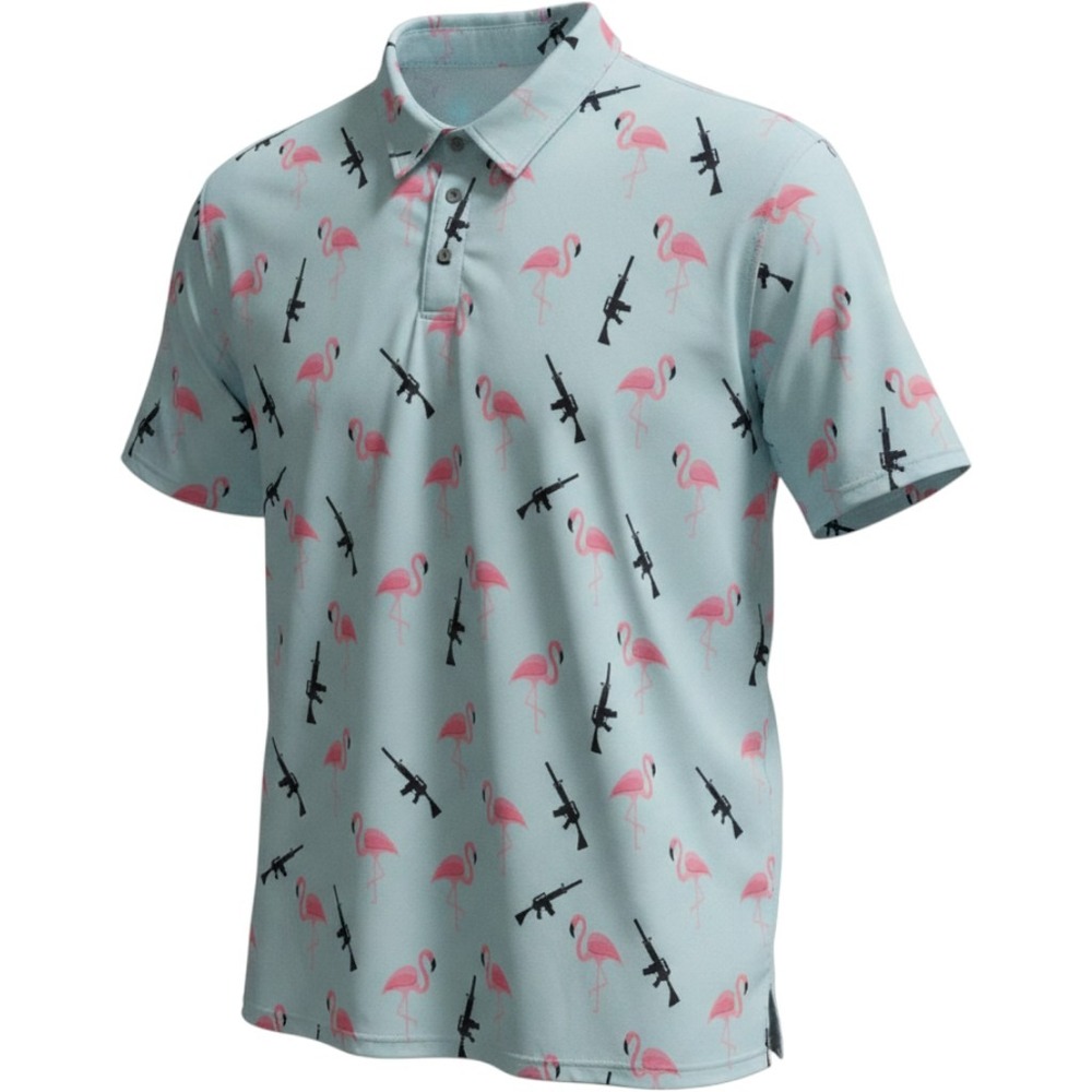 Eagle Six Gear Mens Flamingo Rifle Polo Shirt Blue Pink Tactical Golf 4XL